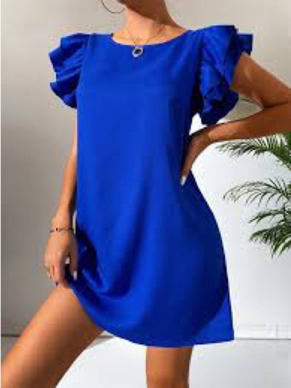 SHEIN Royal Blue Ruffle Sleeve Mini Dress, Medoum